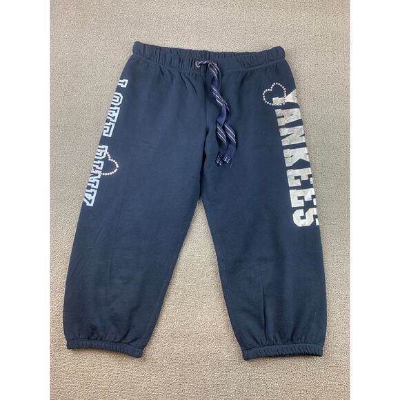 Rare Victoria’s Secret Pink MLB Yankees Cropped Capri Sweatpants - Size  Large - Picture 1 of 10